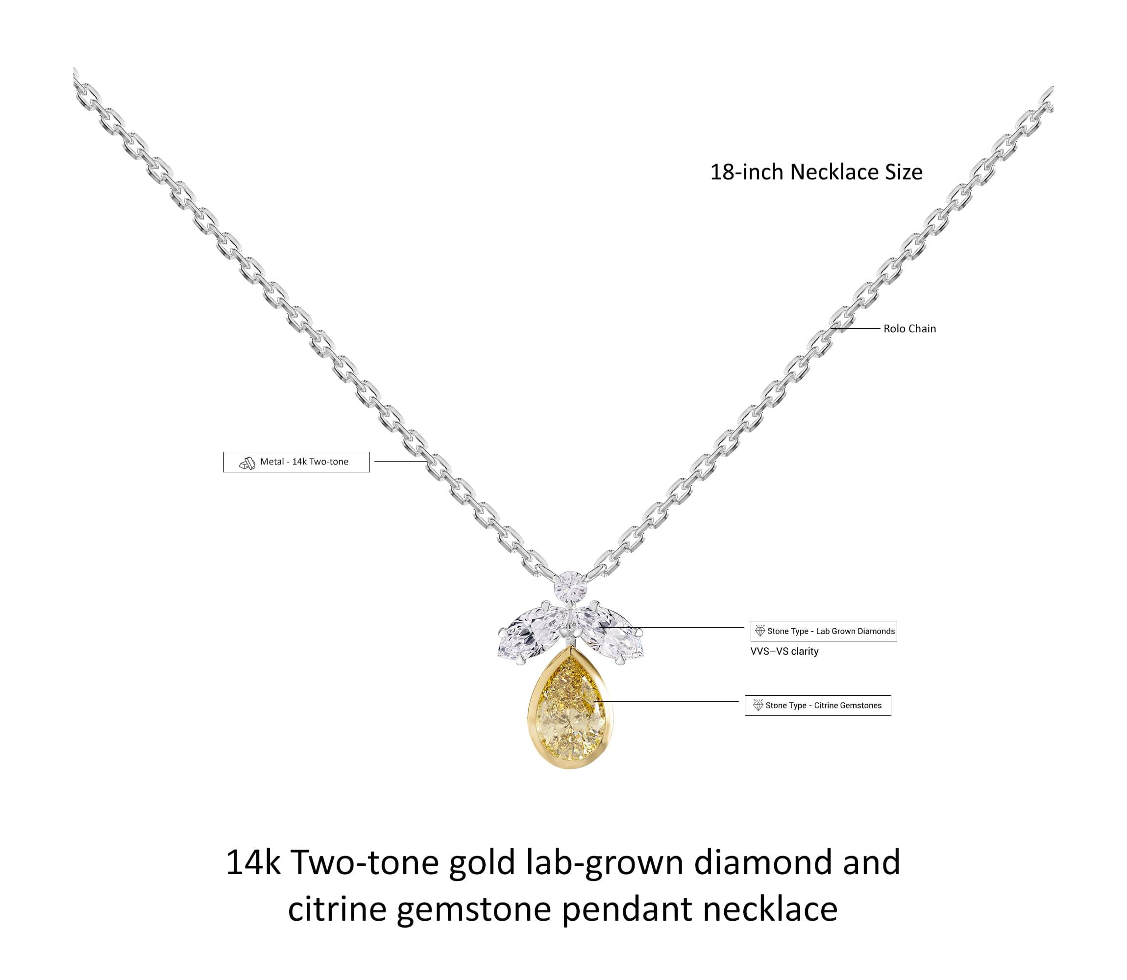 Lab Created 14k Two-tone Gold 1.4 Ct Pear Cut White & Yellow Lab Grown Diamond Pendant Necklace 18"