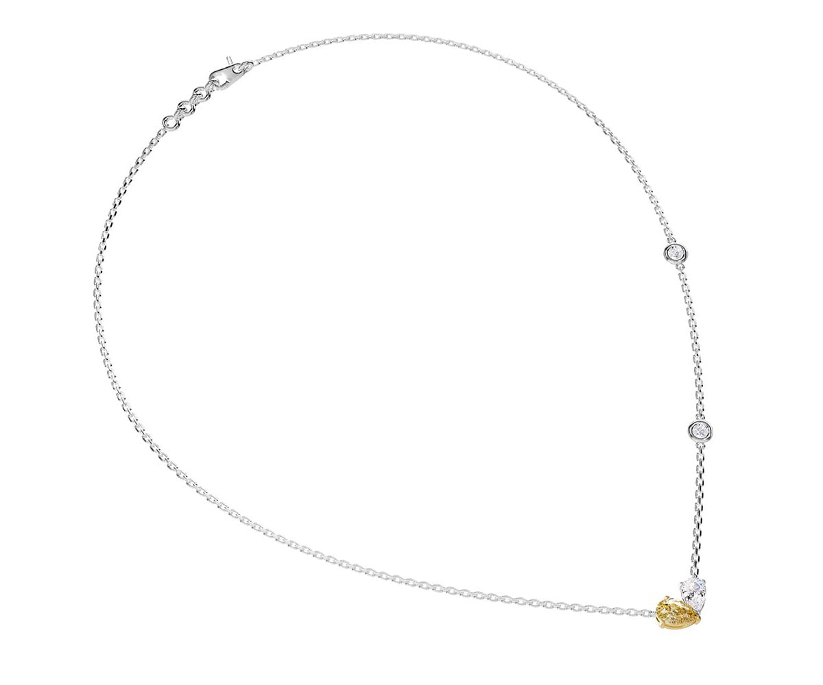 Lab Created Sterling Silver 1.70 Ct Pear Cut White & Yellow Lab Grown Diamond Pendant Necklace 18"