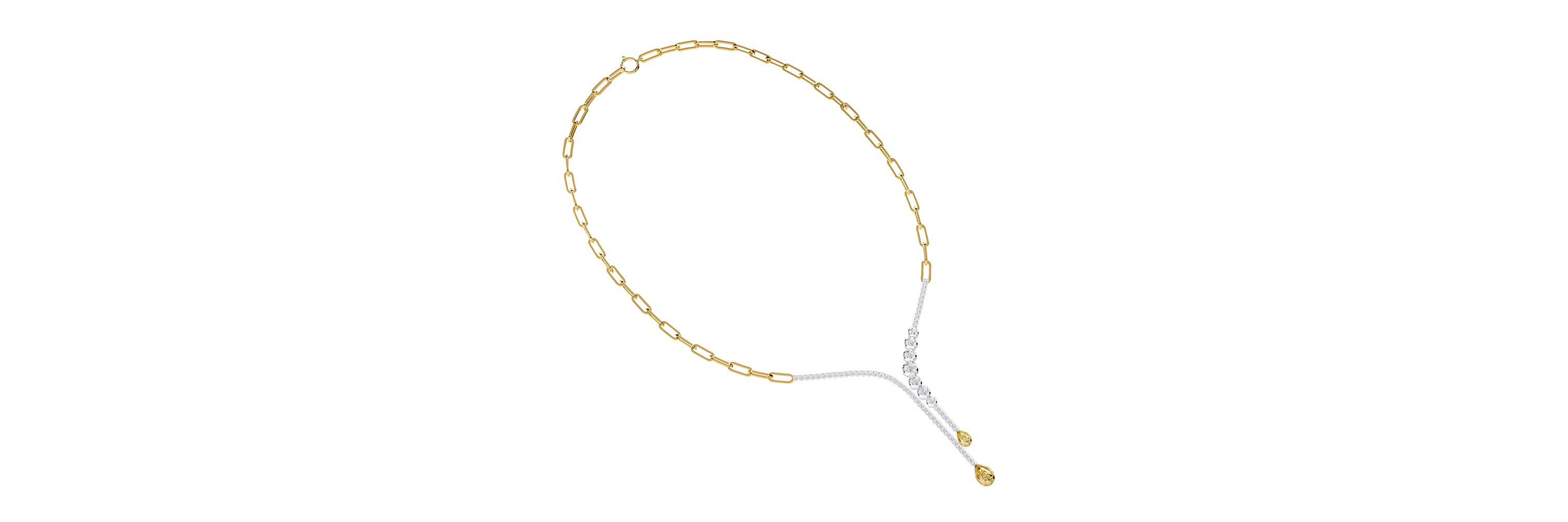 Lab Created 925 Sterling Silver Two-tone 3.8 Ct Pear Cut White & Yellow Lab Grown Diamond Drop Necklace 18" VVS-VS, E-F