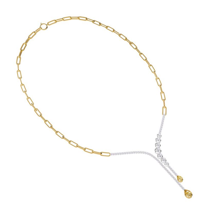 Lab Created 925 Sterling Silver Two-tone 3.8 Ct Pear Cut White & Yellow Lab Grown Diamond Drop Necklace 18" VVS-VS, E-F