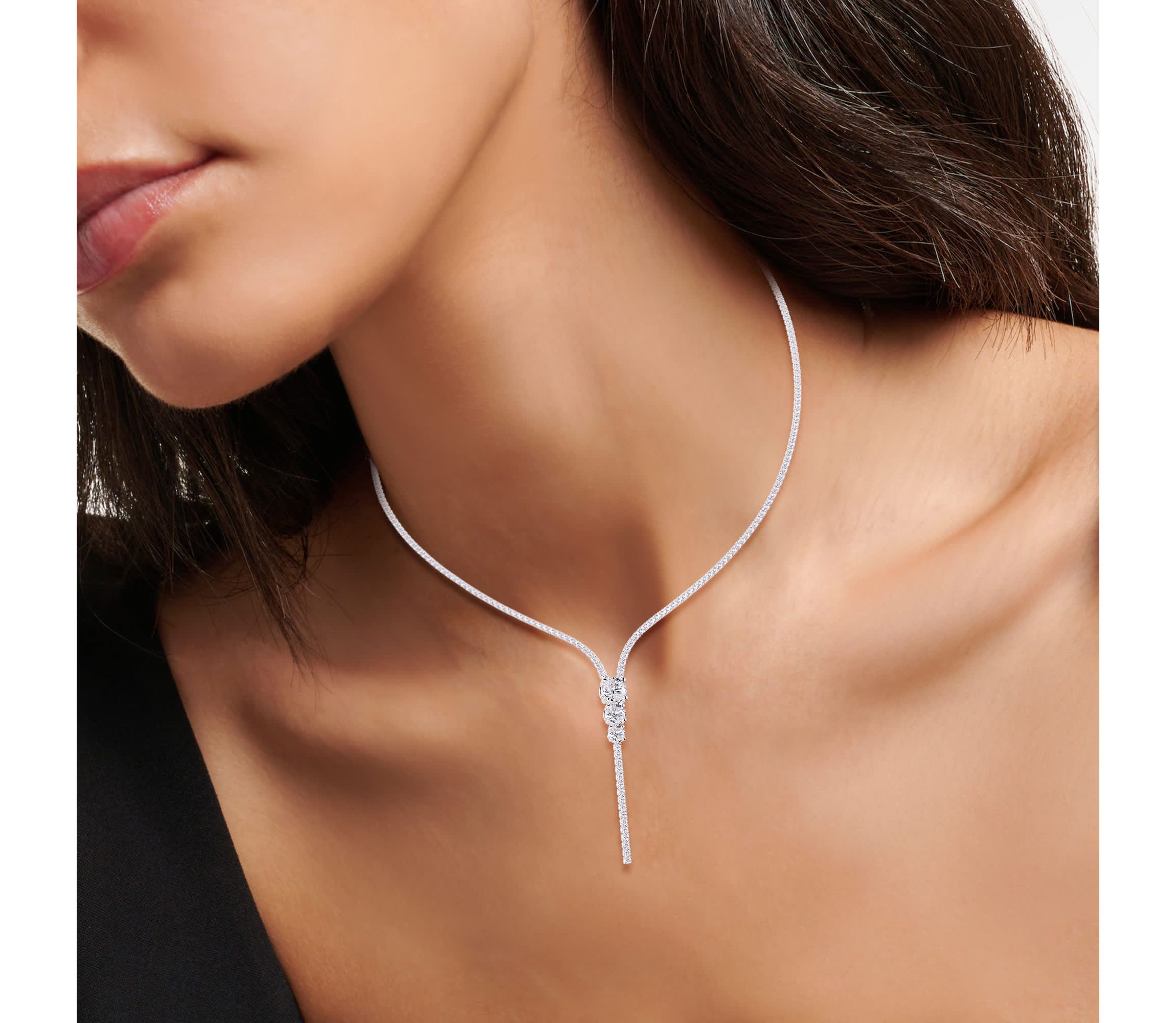 Lab Created Sterling Silver 7 Ct Round Lab Grown Diamond Drop Necklace 18"