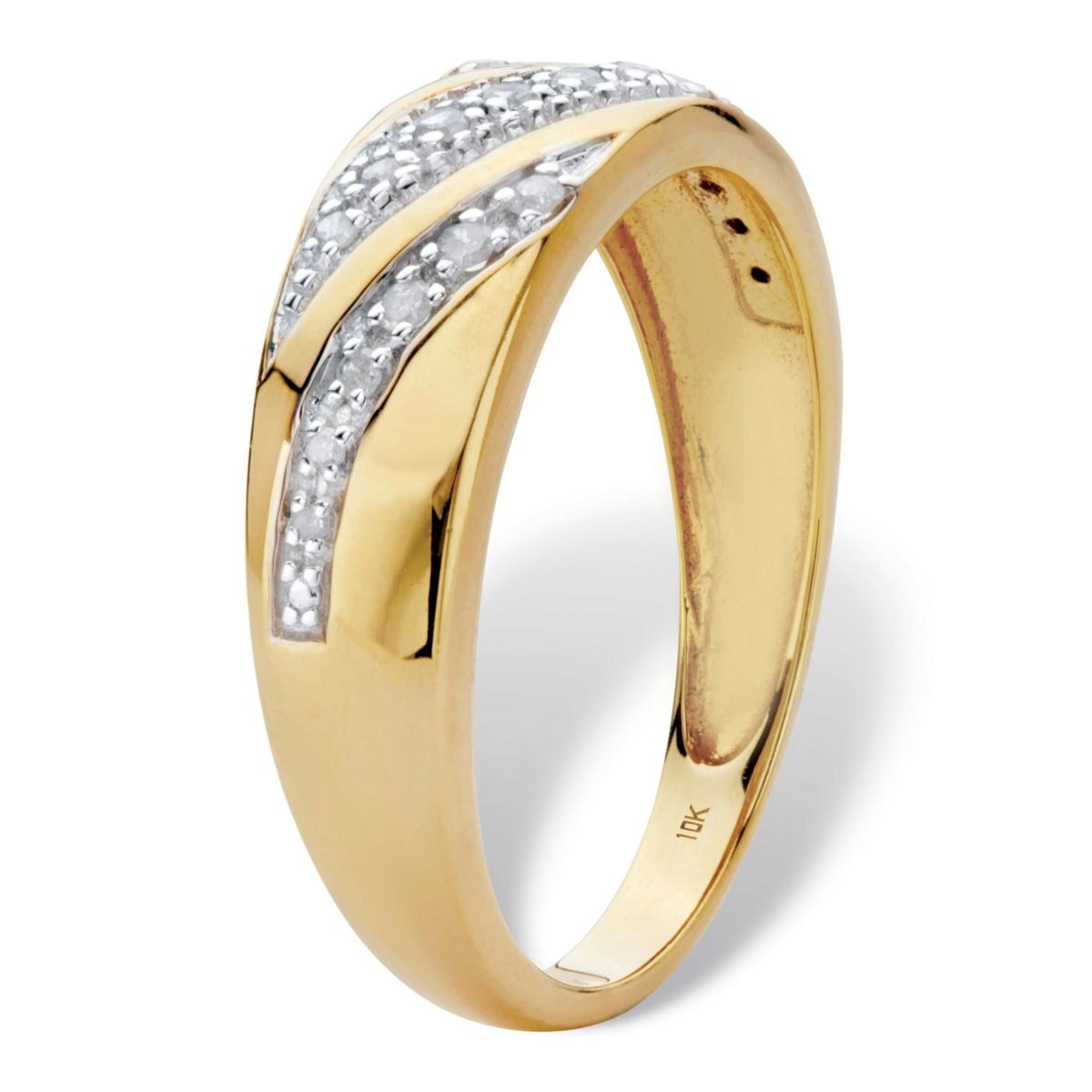 Mens 1/5 Cttw. Round Diamond Solid 10k Yellow Gold Diagonal Ring