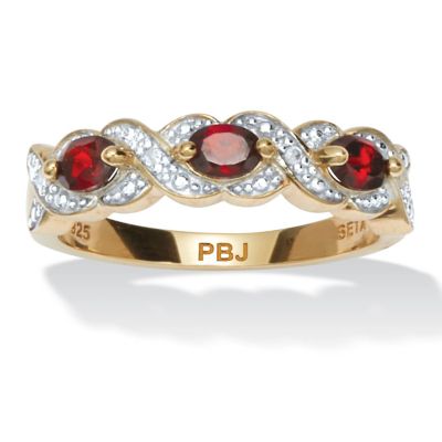 Seta Jewelry .74 TCW Oval Cut Genuine Red Garnet and Diamond Accent 18k Yellow Gold-Plated Sterling Silver Ring