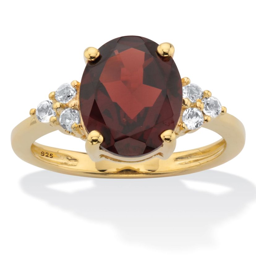3.99 Cttw. Oval Garnet Ring with White Topaz Accents 14k Gold-Plated Silver Ring