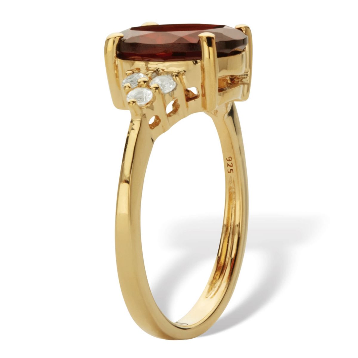 3.99 Cttw. Oval Garnet Ring with White Topaz Accents 14k Gold-Plated Silver Ring