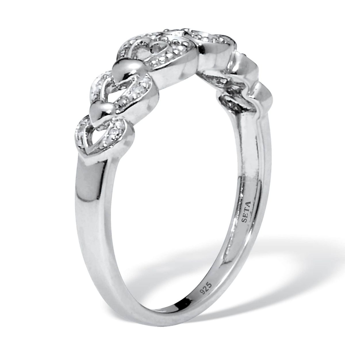 .039 TCW Diamond Heart Link Platinum Over Sterling Silver Ring
