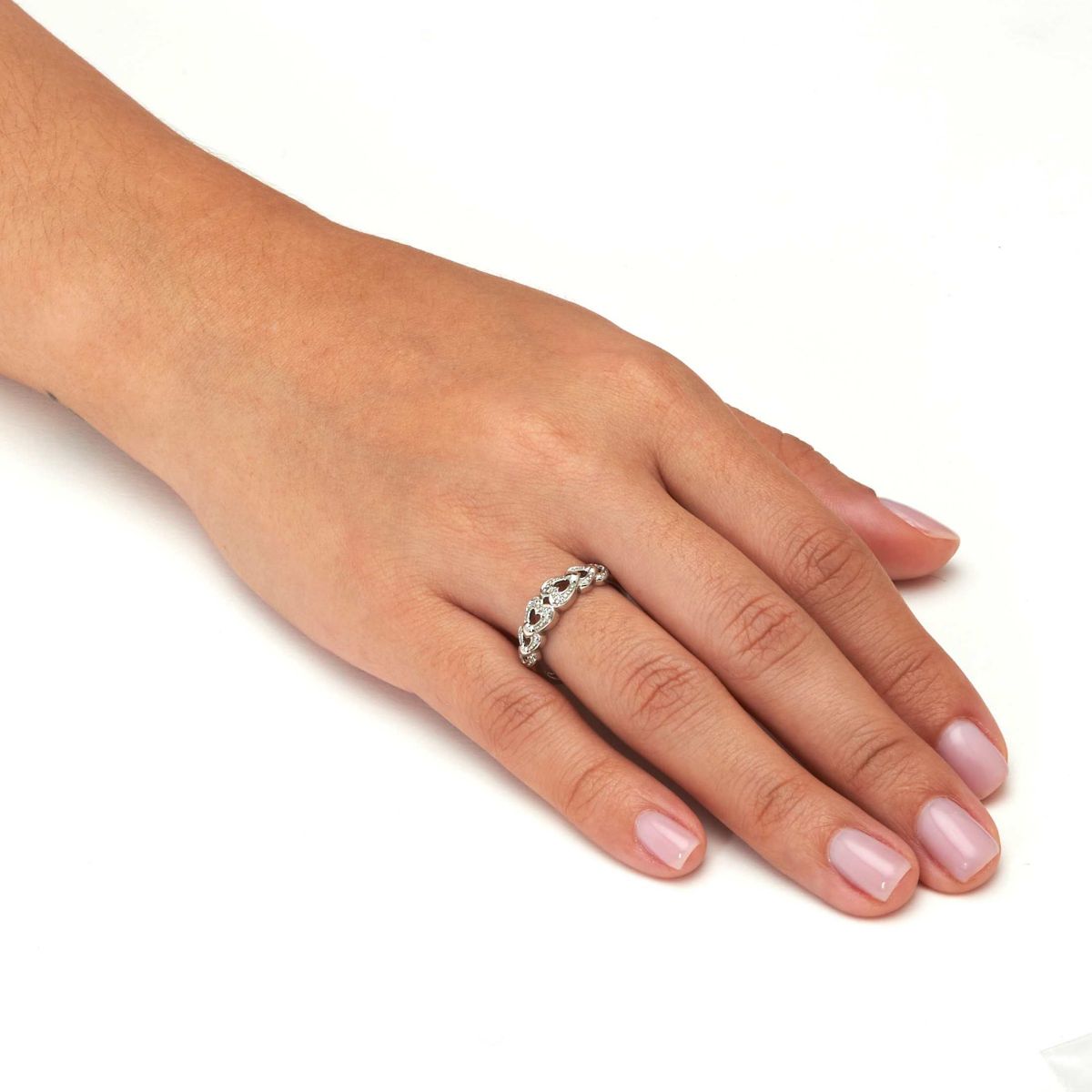 .039 TCW Diamond Heart Link Platinum Over Sterling Silver Ring