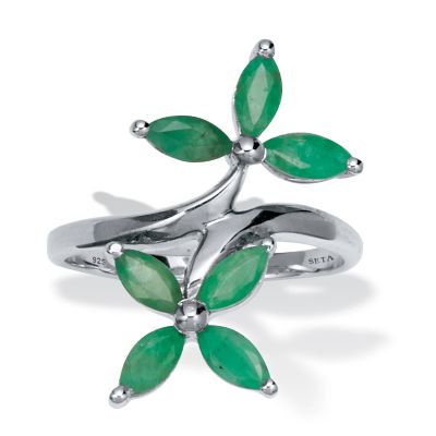 Seta Jewelry 2.10 TCW Marquise-Cut Genuine Green Emerald Sterling Silver Floral Ring