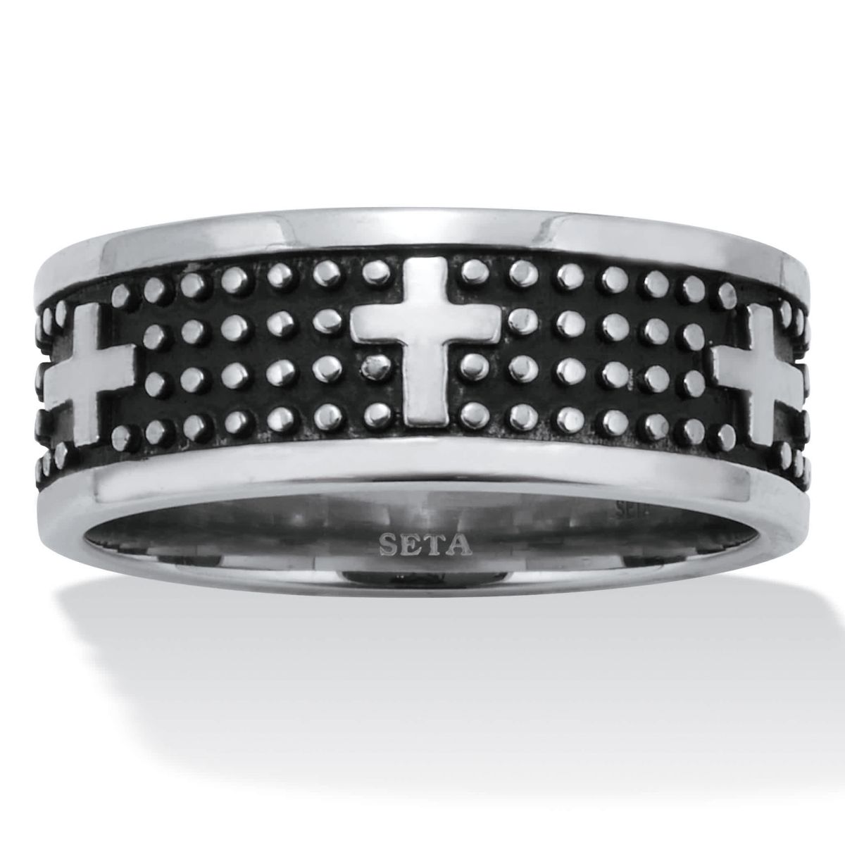 Mens Antiqued Stainless Steel Cross Ring