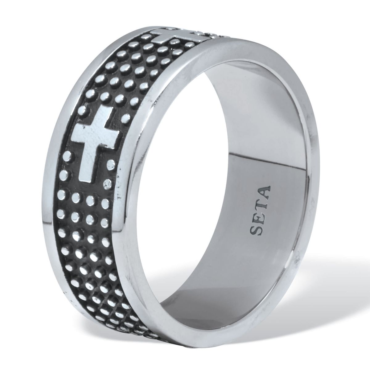 Mens Antiqued Stainless Steel Cross Ring