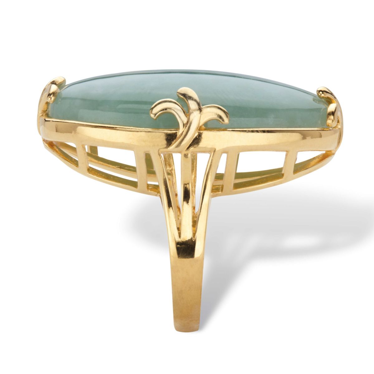 Seta Jewelry Genuine Green Jade 18k Gold-Plated Oval Cabochon Cocktail ...