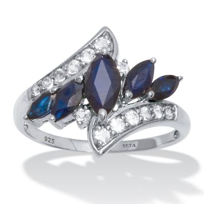 Seta Jewelry 3.73 TCW Marquise-Cut Sapphire and Round White Topaz Platinum-Plated Sterling Silver Ring