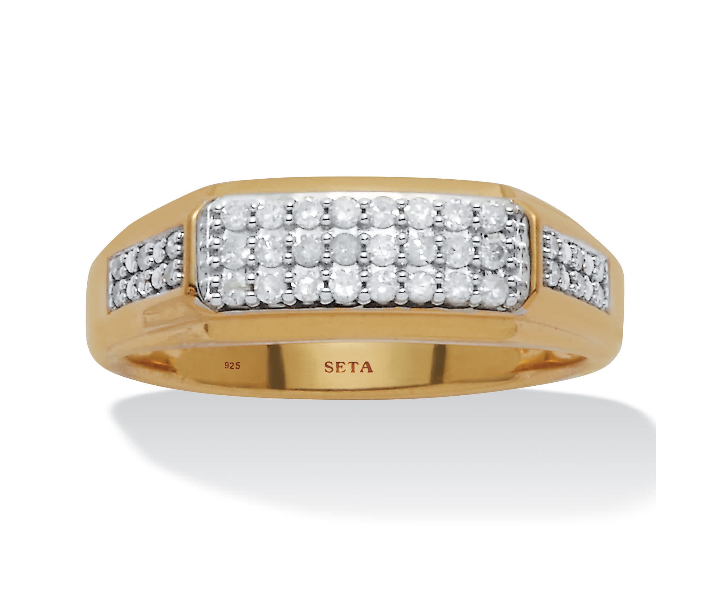 Mens .30 TCW Diamond Gold-Plated Sterling Silver Ring