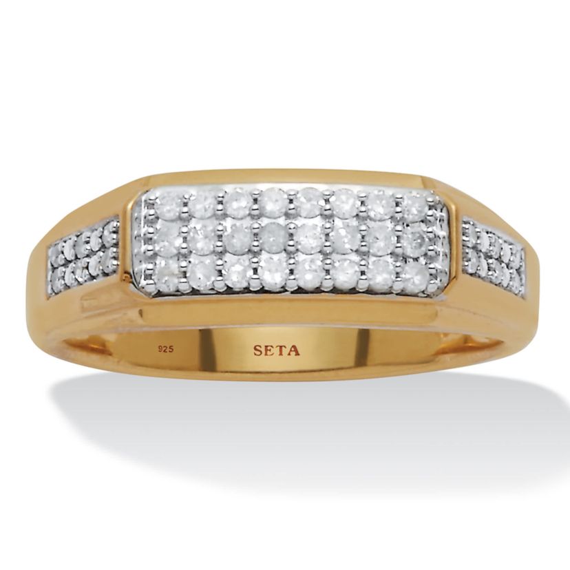 Mens .30 TCW Diamond Gold-Plated Sterling Silver Ring