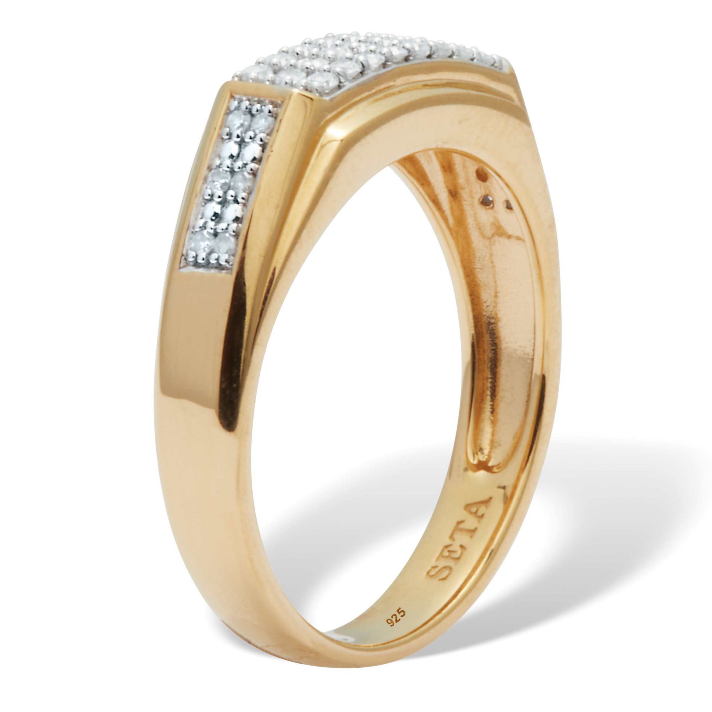 Mens .30 TCW Diamond Gold-Plated Sterling Silver Ring