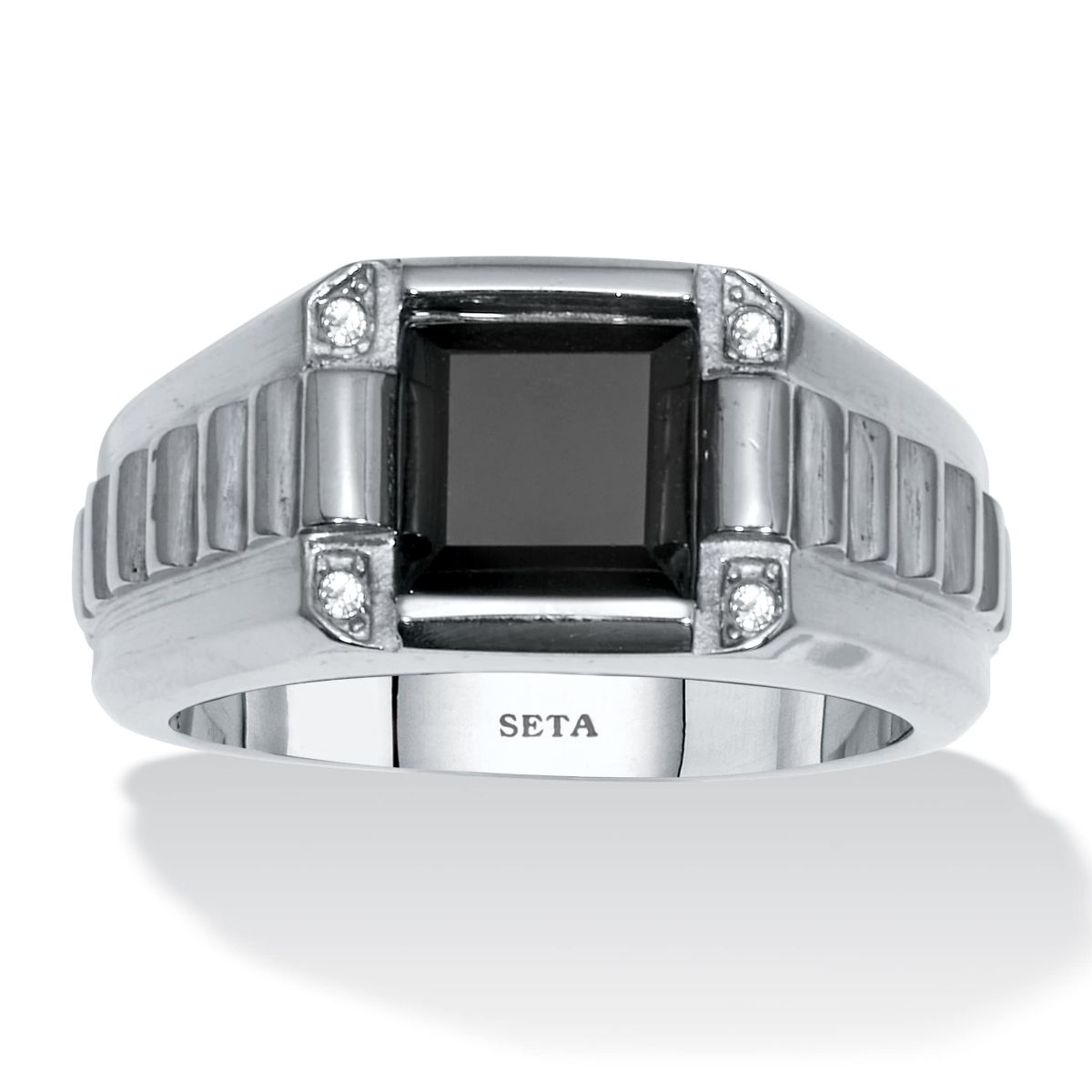 Seta Jewelry Men's Square Cut Simulated Black Agate and Crystal ...