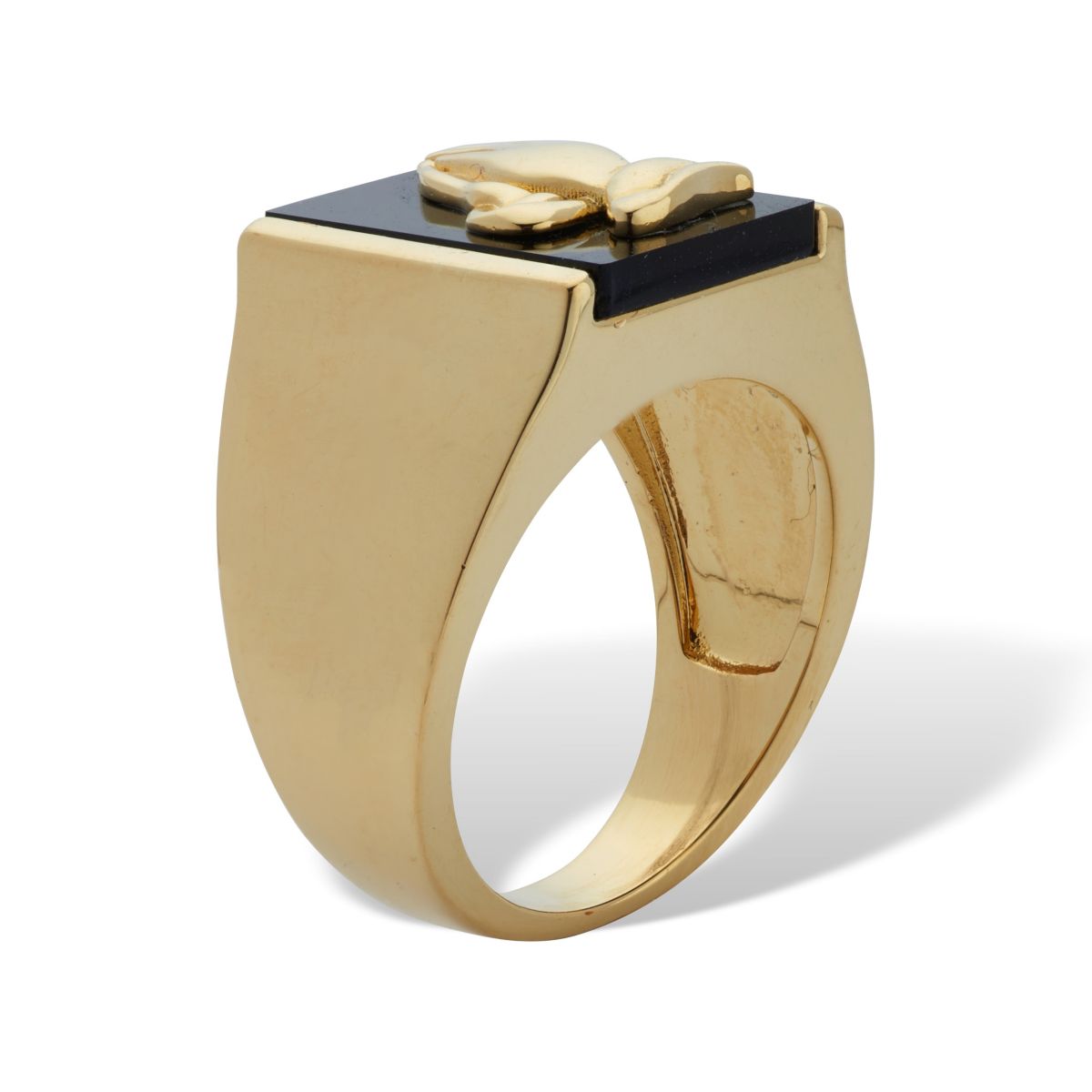 Mens 14k Gold-Plated Black Onyx Praying Hands Ring
