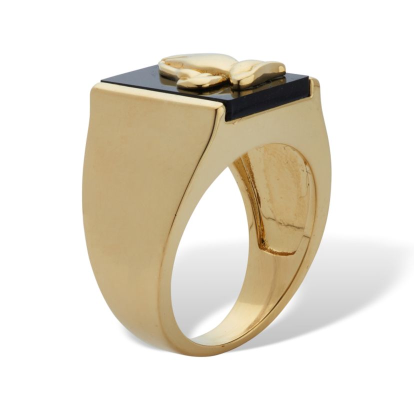 Mens 14k Gold-Plated Black Onyx Praying Hands Ring