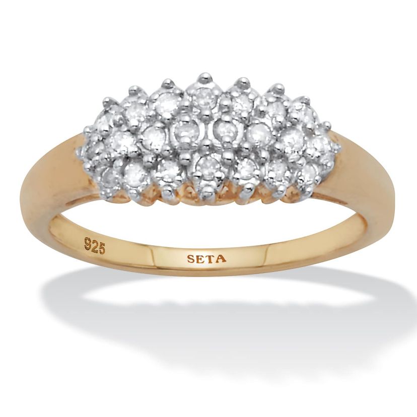 .17 TCW Diamond Cluster Gold Over Silver Ring
