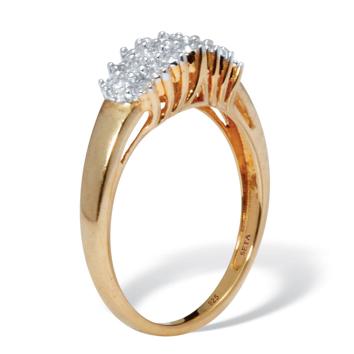 .17 TCW Diamond Cluster Gold Over Silver Ring