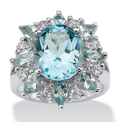 Seta Jewelry 8.60 TCW Oval-Cut Genuine Blue and White Topaz Ring in .925 Sterling Silver