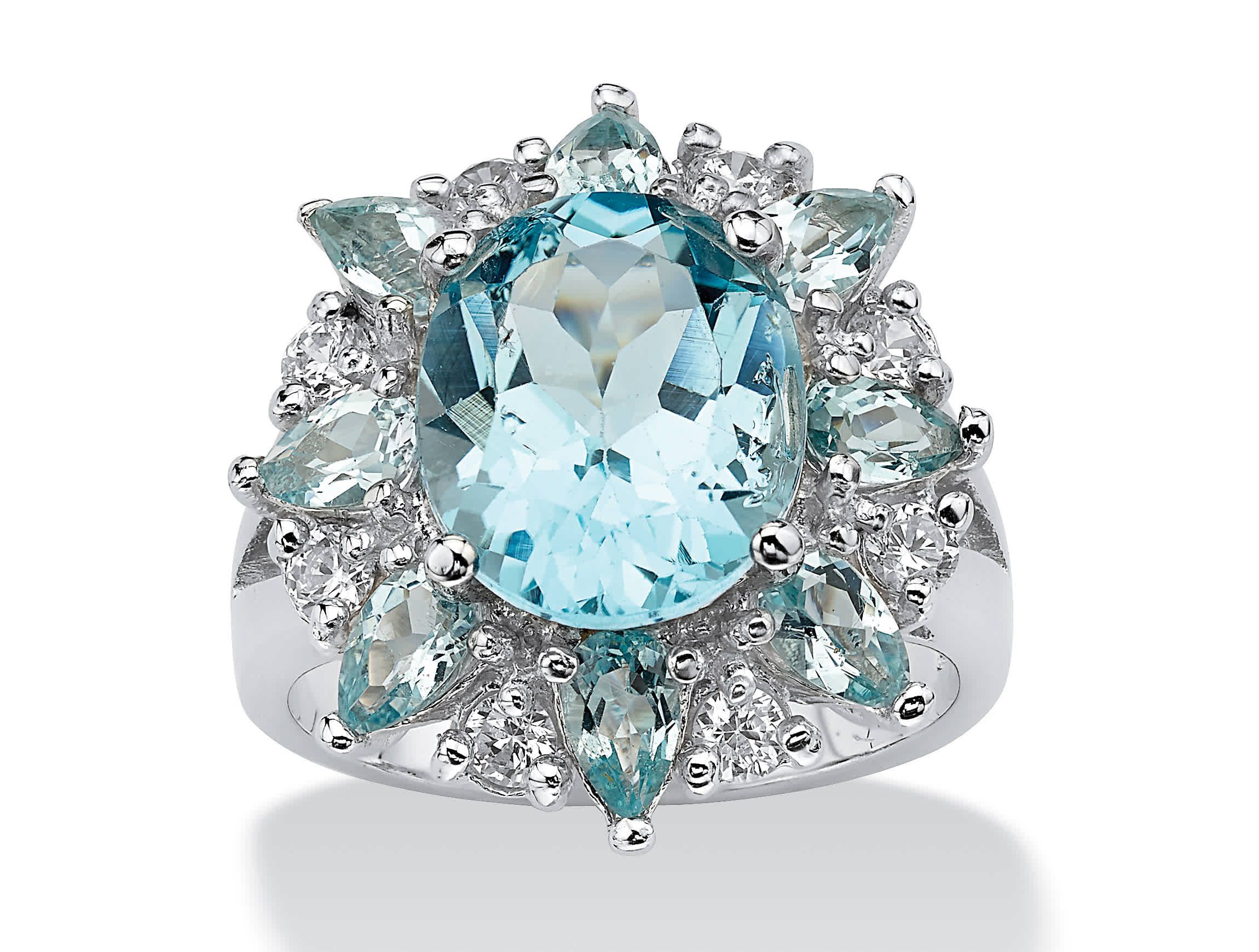 8.60 TCW Oval-Cut Genuine Blue and White Topaz Ring