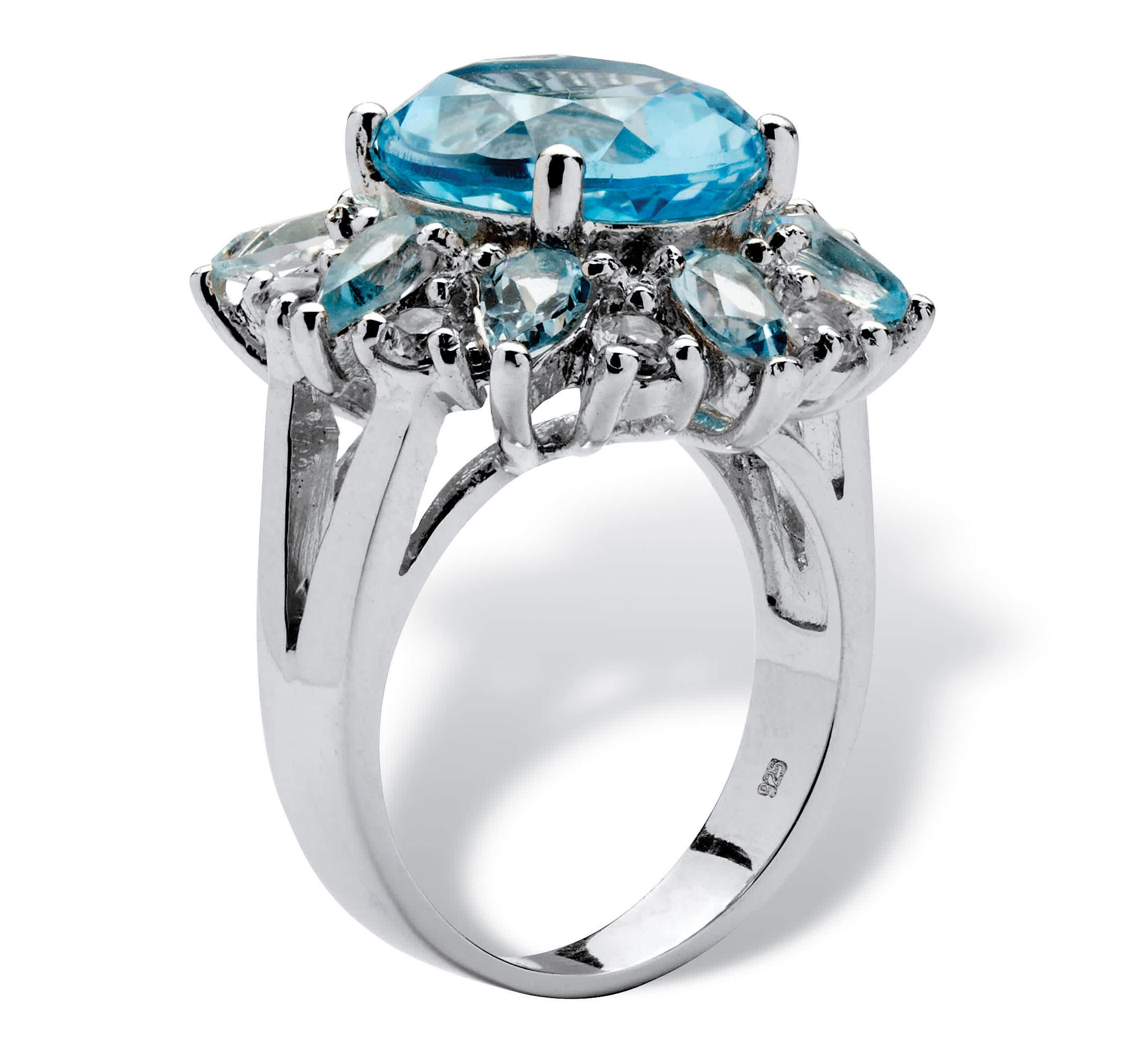 8.60 TCW Oval-Cut Genuine Blue and White Topaz Ring