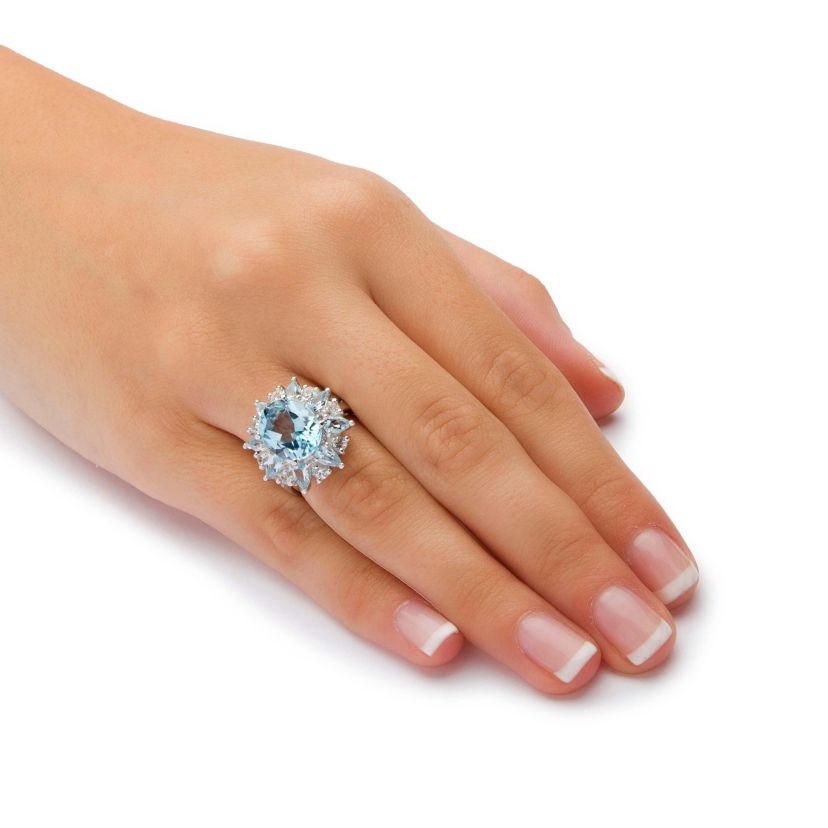 8.60 TCW Oval-Cut Genuine Blue and White Topaz Ring