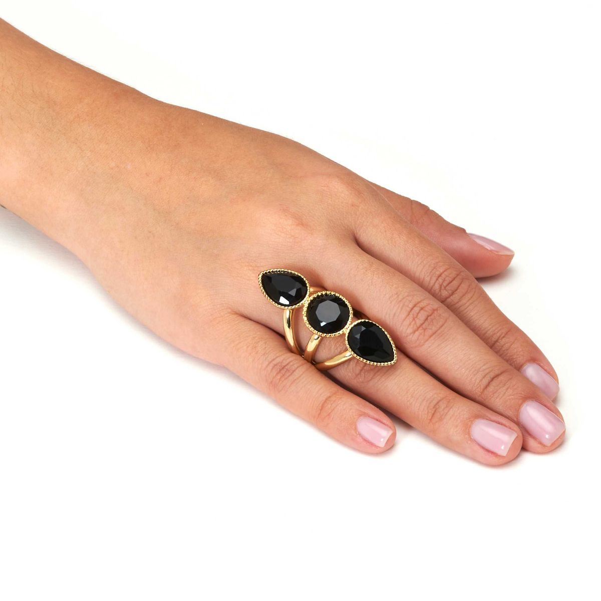 Seta Jewelry 3-Stone Goldtone Onyx Cocktail Ring | Belk