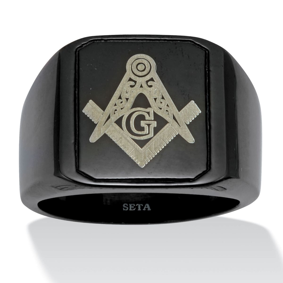 Mens Black Stainless Steel Masonic Ring