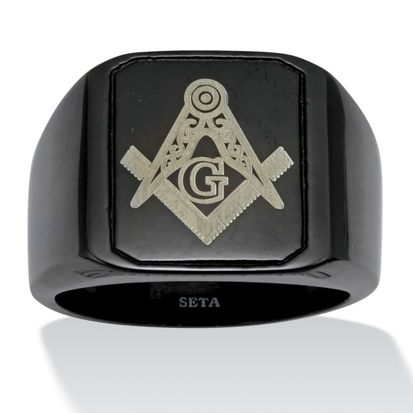 Mens Black Stainless Steel Masonic Ring