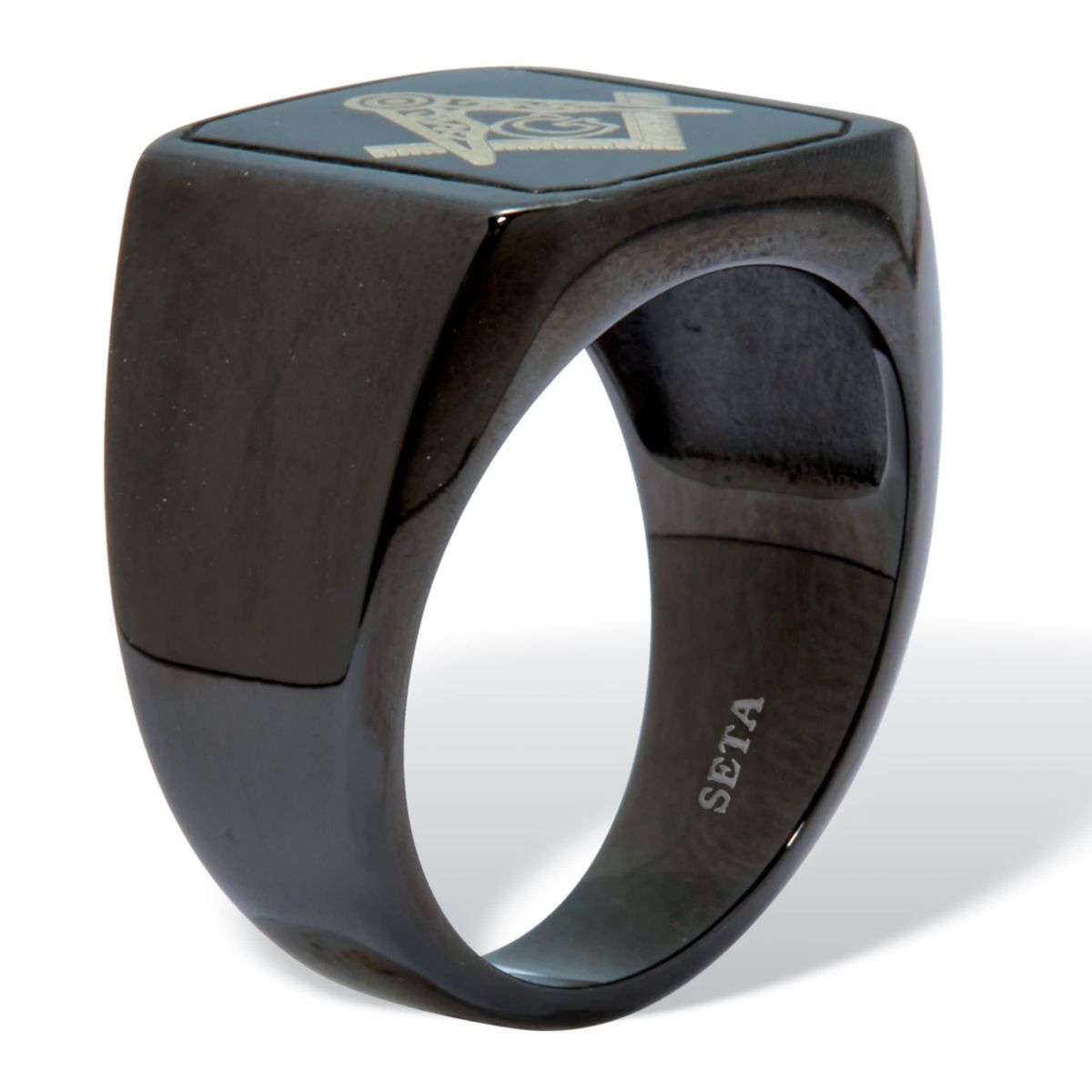 Mens Black Stainless Steel Masonic Ring