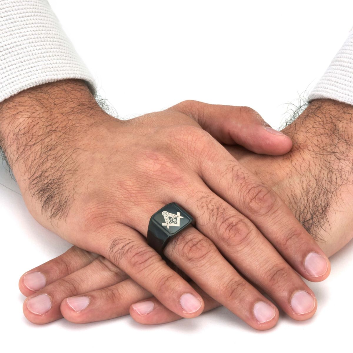 Mens Black Stainless Steel Masonic Ring