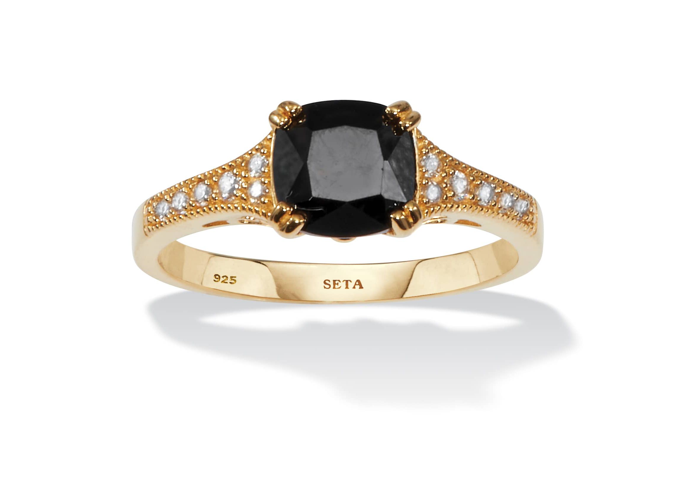 .12 TCW Cushion Cut Spinel and CZ Gold-Plated Sterling Silver Engagement Ring