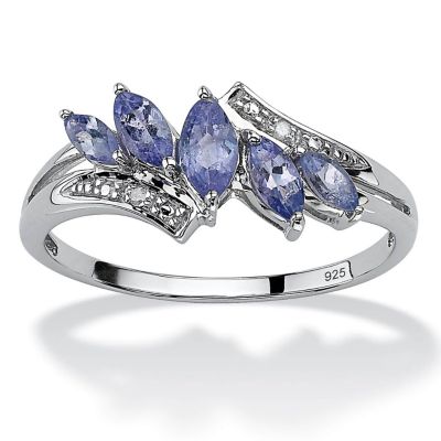 Seta Jewelry .77 TCW Marquise-Cut Genuine Purple Tanzanite Diamond Accent Platinum-plated Sterling Silver Ring