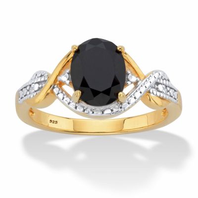 Seta Jewelry Oval-Cut Genuine Onyx and Diamond Accent Gold-Plated Silver Crossover Ring