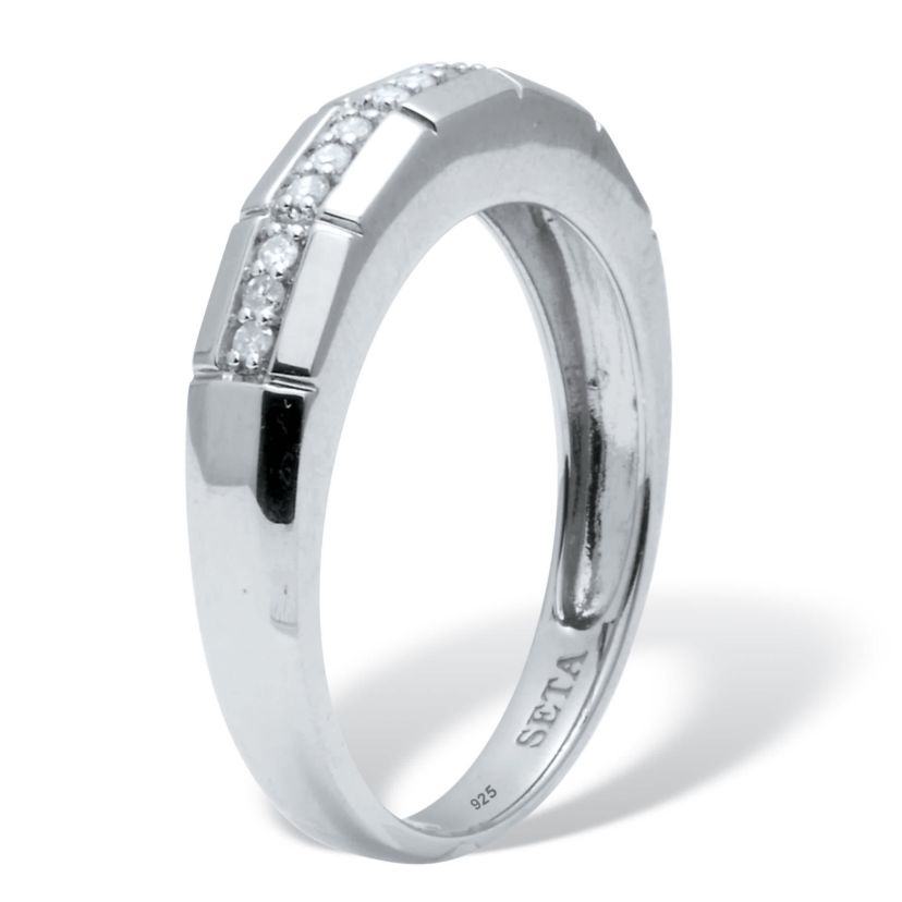 Mens .15 TCW Diamond Platinum-Plated Sterling Silver Slit Band Ring