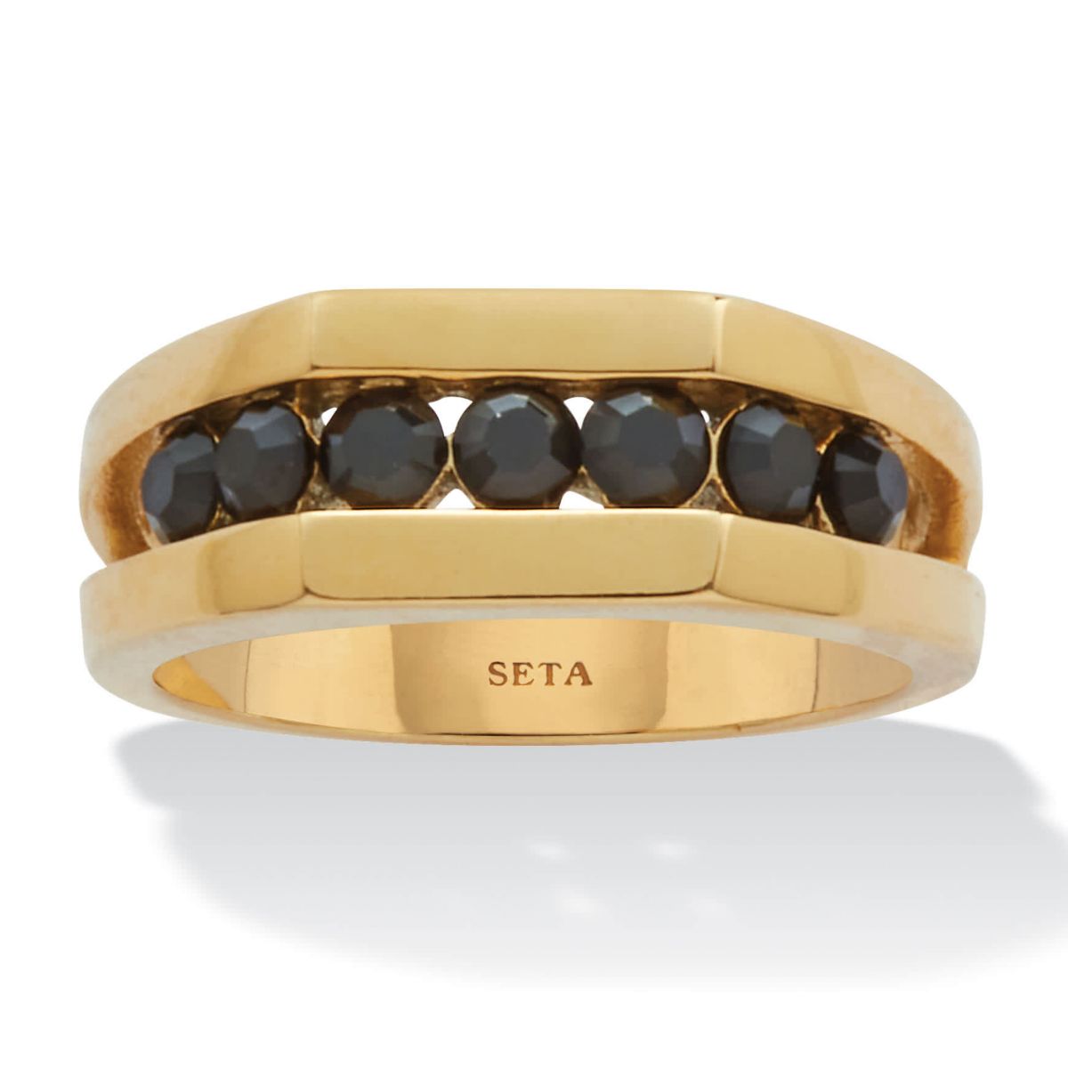 Seta Jewelry Men's Round Black Crystal Yellow Gold Ion-Plated Stainless ...