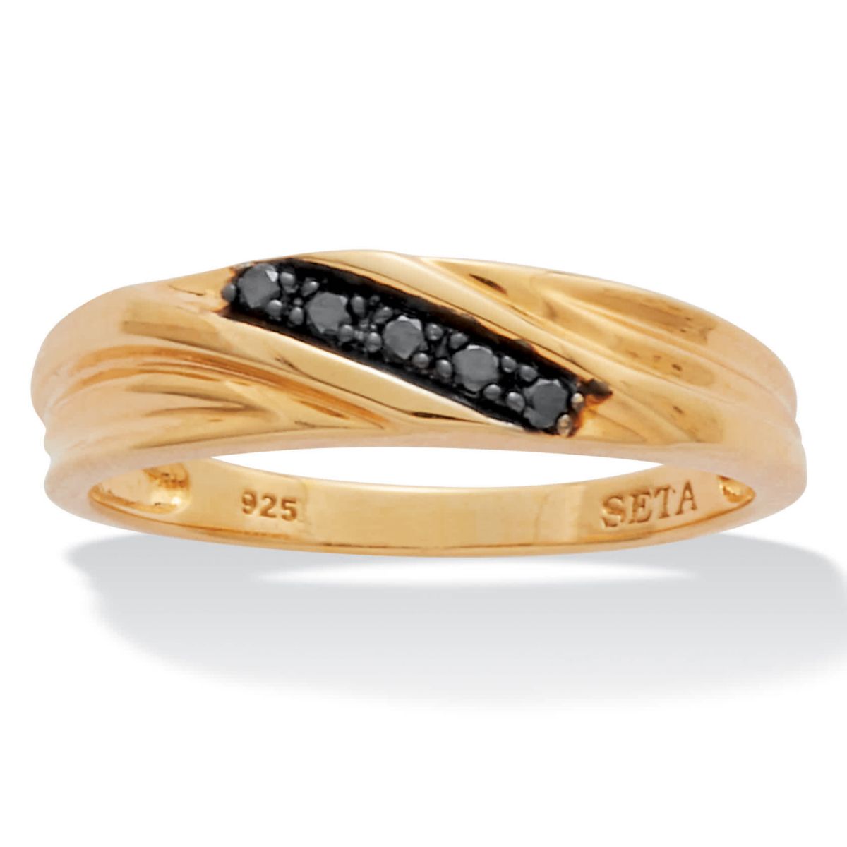 Mens .1 TCW Black Diamond Single-Row Gold Over Silver Ring