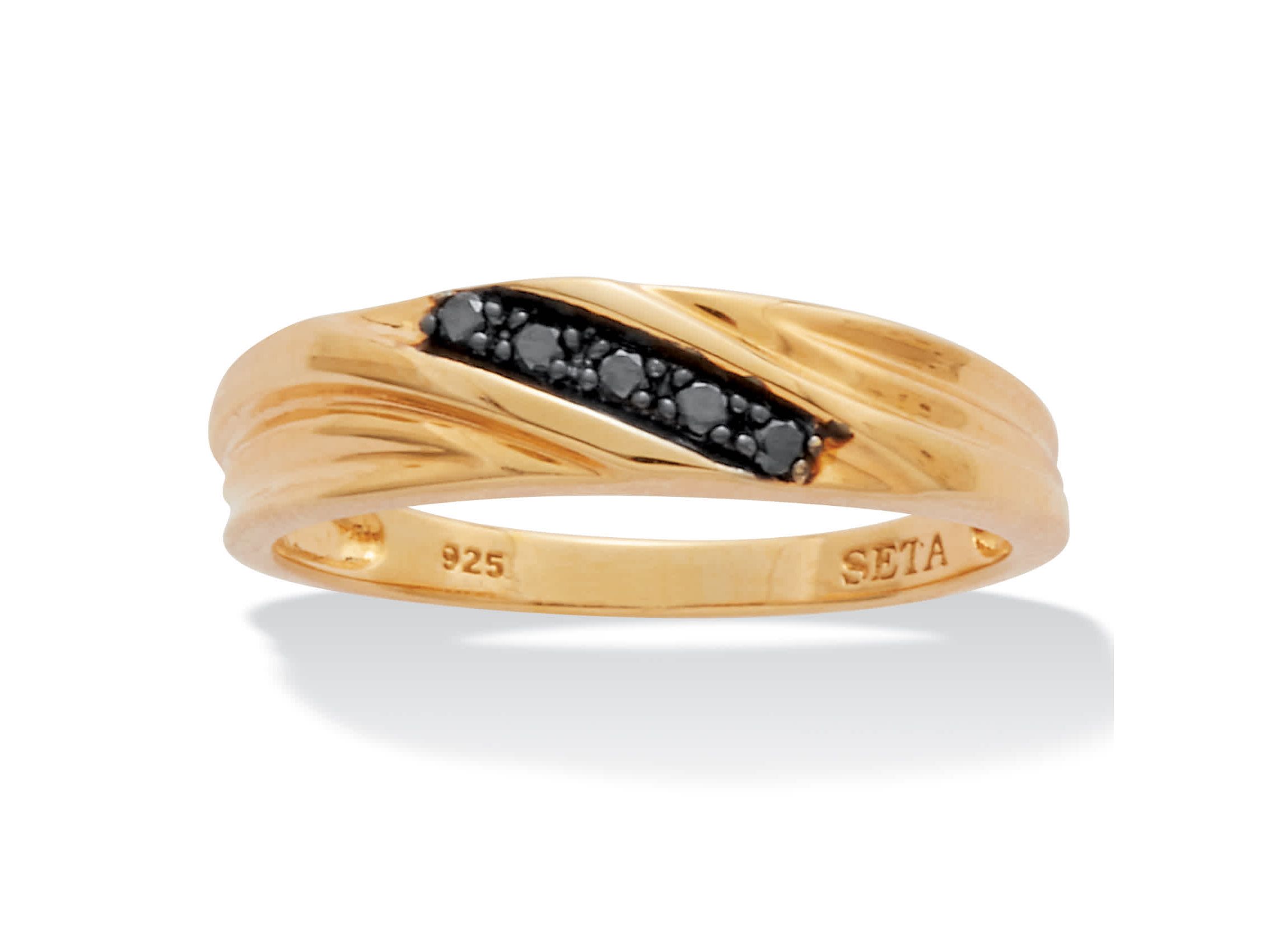 Mens .1 TCW Black Diamond Single-Row Gold Over Silver Ring