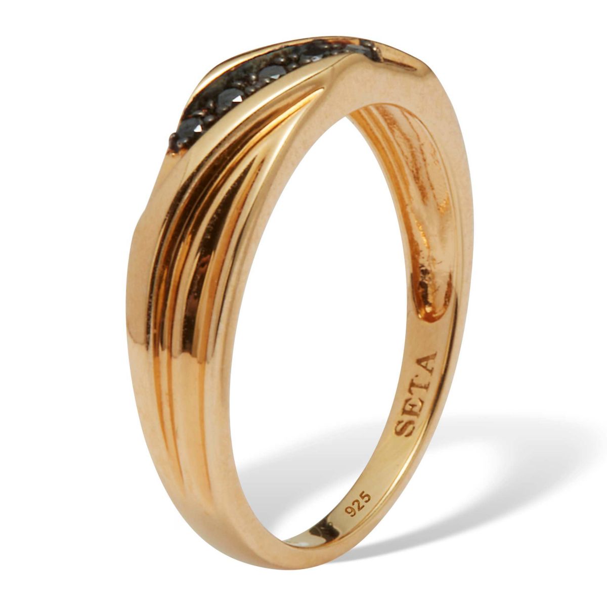 Mens .1 TCW Black Diamond Single-Row Gold Over Silver Ring