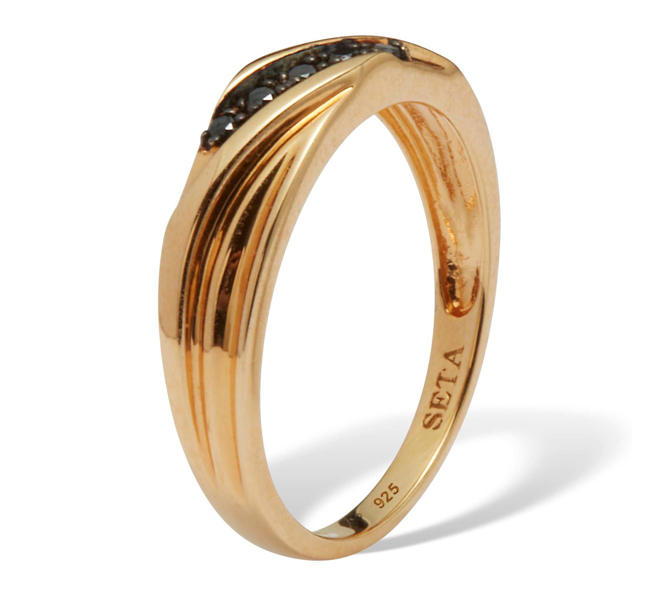 Mens .1 TCW Black Diamond Single-Row Gold Over Silver Ring