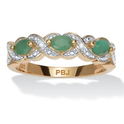 Seta Jewelry .41 TCW Oval Cut Genuine Emerald and Diamond Accent 18k Yellow Gold-Plated Sterling Silver Ring, Green, 6