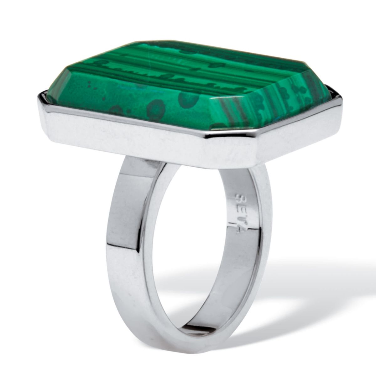 Seta Jewelry Malachite Emerald Shape Platinum-Plated Cocktail Ring 1 ...