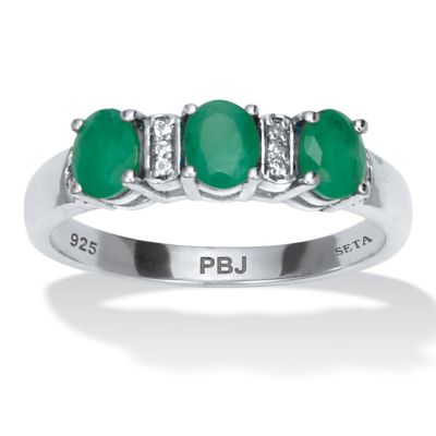 Seta Jewelry .75 TCW Oval Cut Genuine Green Emerald and Round Cut White Topaz Sterling Silver Ring
