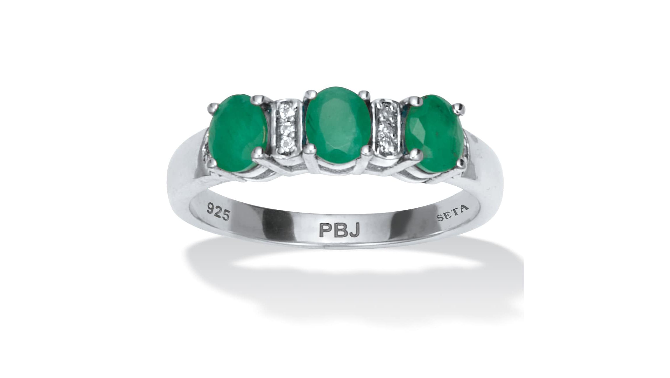 .75 TCW Oval Cut Genuine Green Emerald and White Topaz Sterling Silver Ring