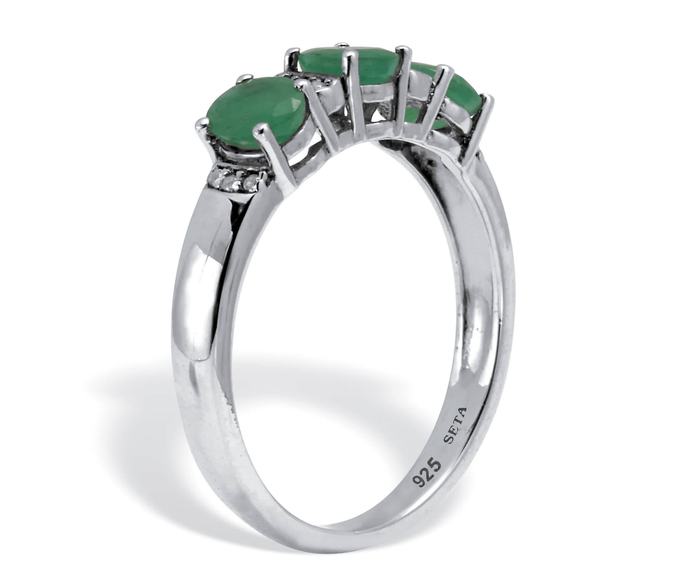 .75 TCW Oval Cut Genuine Green Emerald and White Topaz Sterling Silver Ring