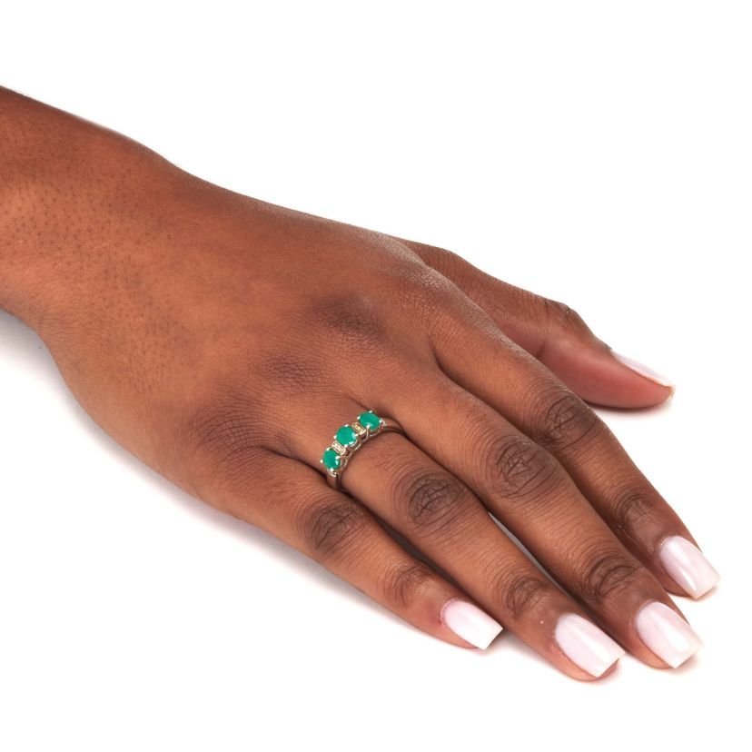 .75 TCW Oval Cut Genuine Green Emerald and White Topaz Sterling Silver Ring