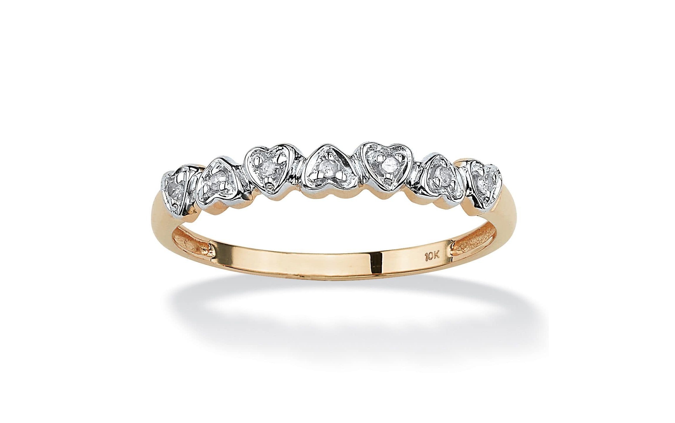 Diamond Accent Solid 10k Gold Multi-Heart Promise Band Ring