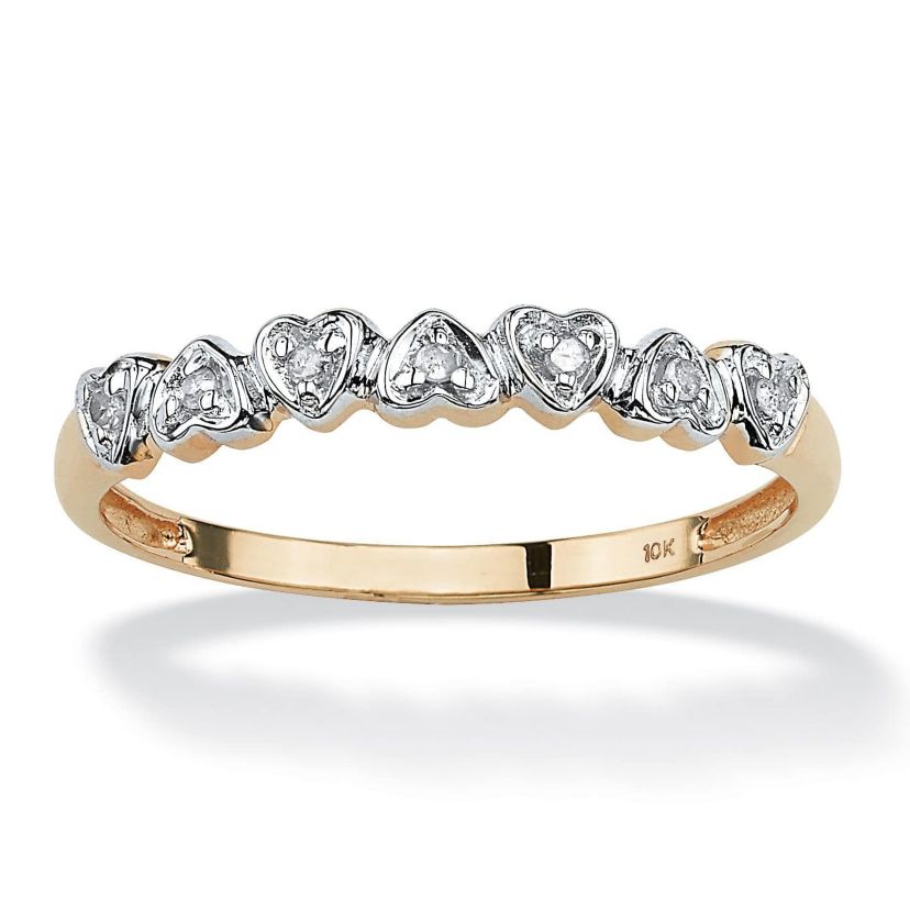 Diamond Accent Solid 10k Gold Multi-Heart Promise Band Ring